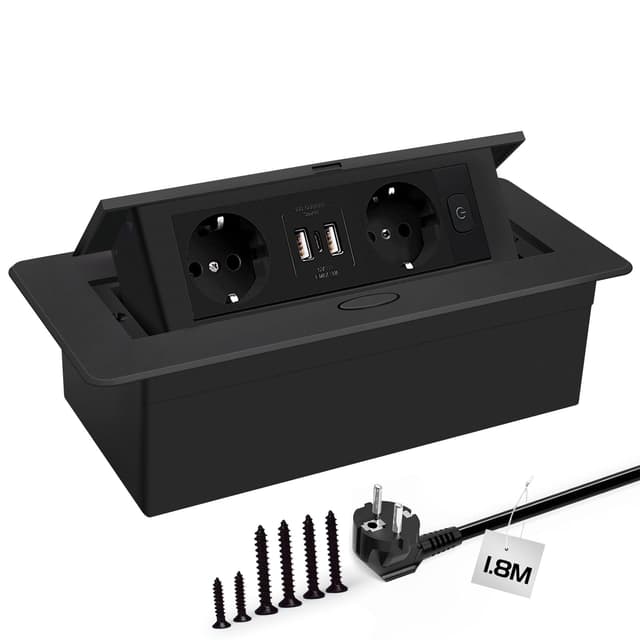 🔌🔋 Steckdosenleiste Pop-up-Schrank mit USB-Ports Schwarz 2EU2USB1TYPEC