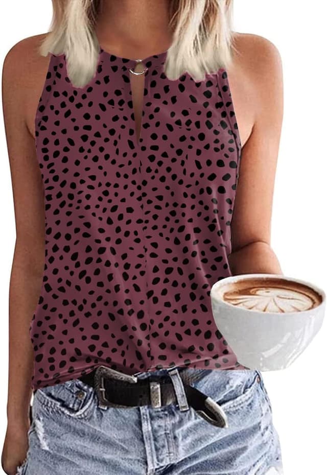 🌸 Tanmolo Damen Tank Top Ärmellos Oberteile Sommer Tanktops V-Ausschnitt Blusentop Strand Sexy Vest Top Bluse Leopard-mauve-xg36 L 🌸