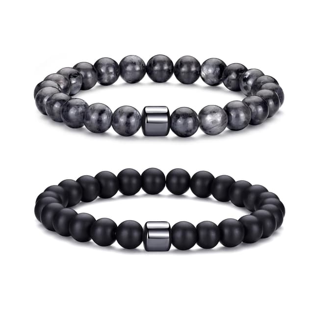 MOROTOLE Armband Herren Set - Tigerauge & Lavastein Perlenarmband