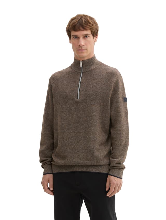 👕 TOM TAILOR Herren Basic Pullover mit Troyer-Kragen M 36090 - Blau Orange Multicolor | 26.3€