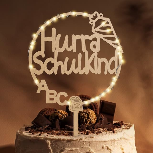 🎓🍰 Giftota Cake Topper Schulkind aus Holz mit LED Lichterkette - Einschulung Deko 2025 🌟