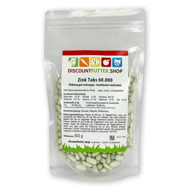 🐴 Zink Tabs 60.000 | Hoch dosiert | 600 Stück | Vegan & lecker für Pferde 🌿