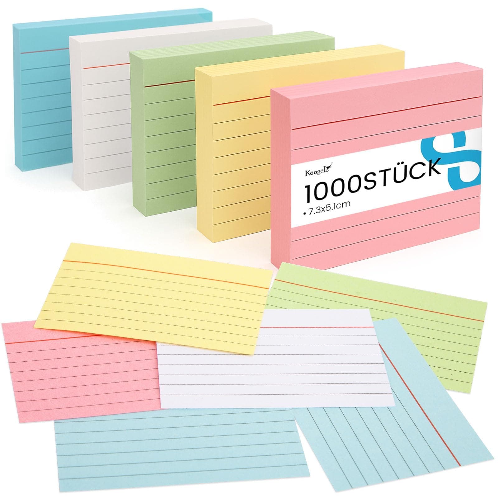 🌈📚 Koogel Karteikarten A8 1000er Set - Lernkarten in 5 Farben
