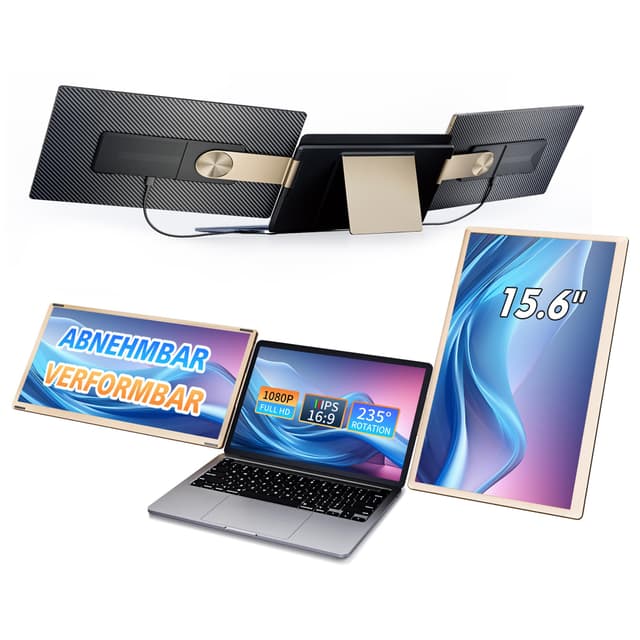 15.6" Laptop Monitor Erweiterung mit 235° Rotation und 120% sRGB - Dreifach-Bildschirm für Mac Windows Chrome