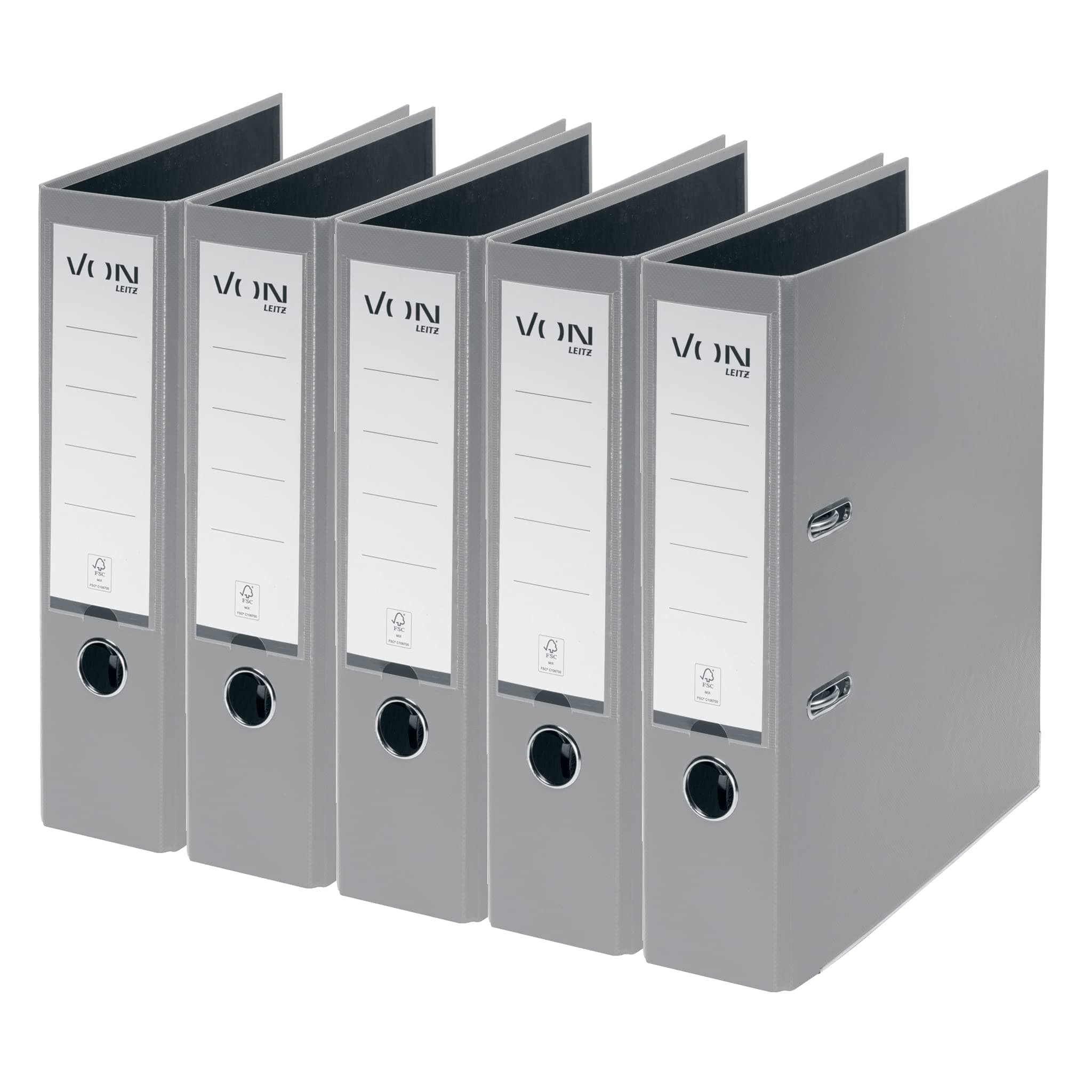🌟 VON Leitz 5er Pack Ordner A4, Karton mit Kunststoffeinband, 80 mm Rückenbreite, Grau