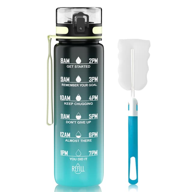 SYDERUER Trinkflasche 1L mit Zeitmarkierung ⏲ - BPA-Frei und Auslaufsicher