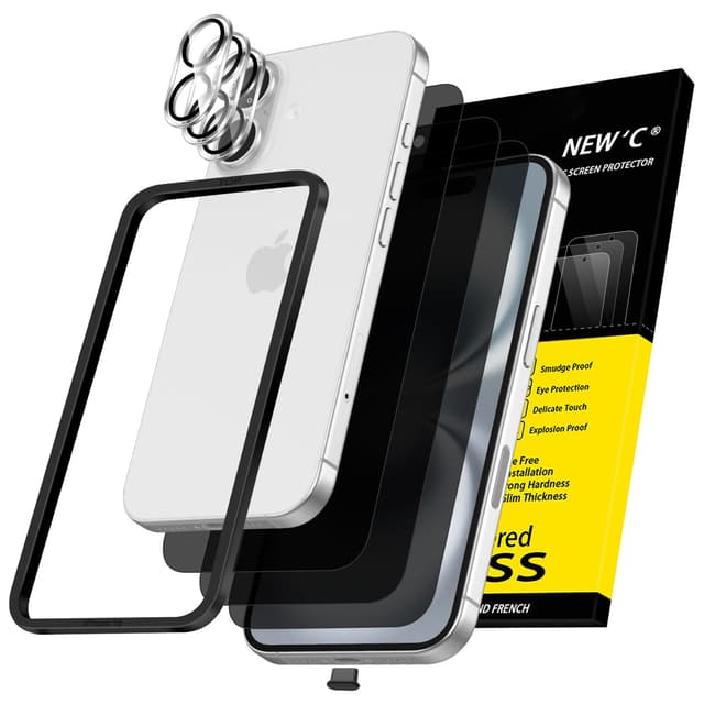 📱🔒 NEW'C 3 x Sichtschutz + Kamera Panzer Schutz Glas für iPhone 16 (6,1 Zoll) - Schwarz