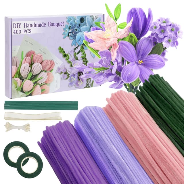 🌷 Galerie SV Tulpe Blumenstrauß Pfeifenreiniger Set 🎨 Bastelzubehör 🎁 Geschenkband 🌿 400 Stück