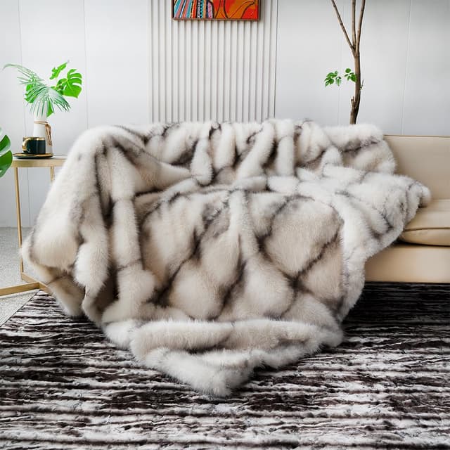 Luxuriöse Kunst-Nerz-Fell-Decke 130x150cm - Superflauschige Wohndecke in Beige