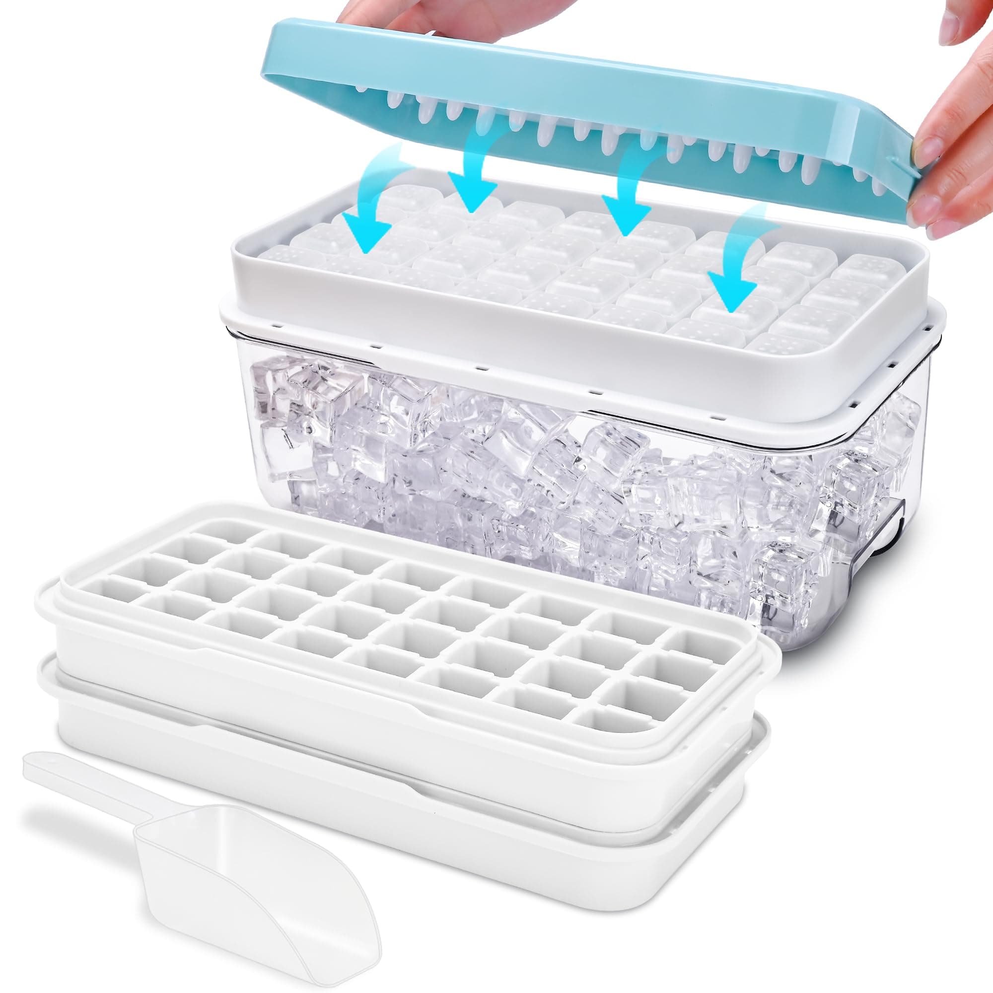 🧊 Eiswürfelbehälter mit lebensmittelechter Eiswürfelform und Deckel - Blau 64