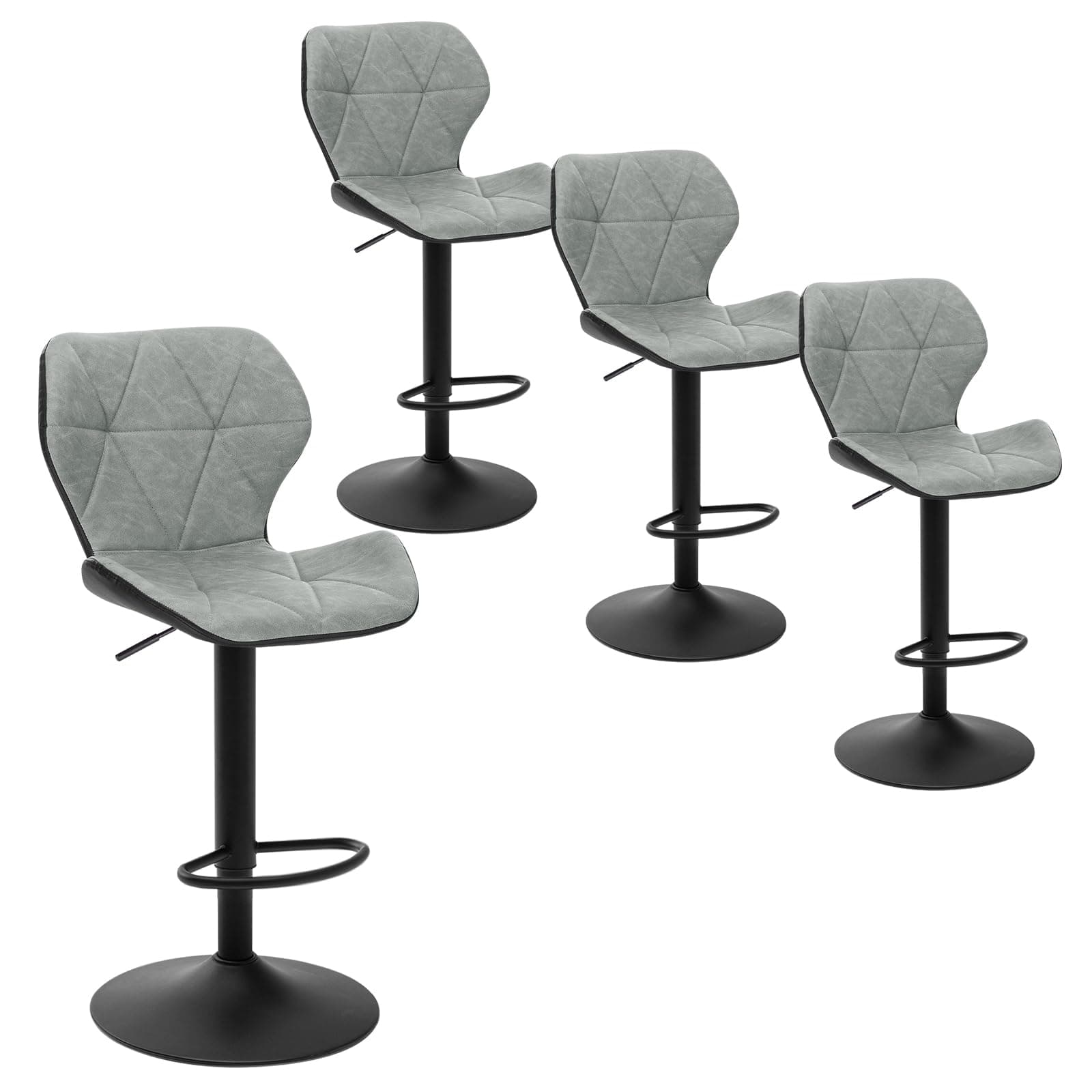 EUGAD 4X Barhocker Bistrohocker Designer Hocker 🪑 Tresenhocker Retro höhenverstellbar und 360° drehbar | Grau Kunstleder