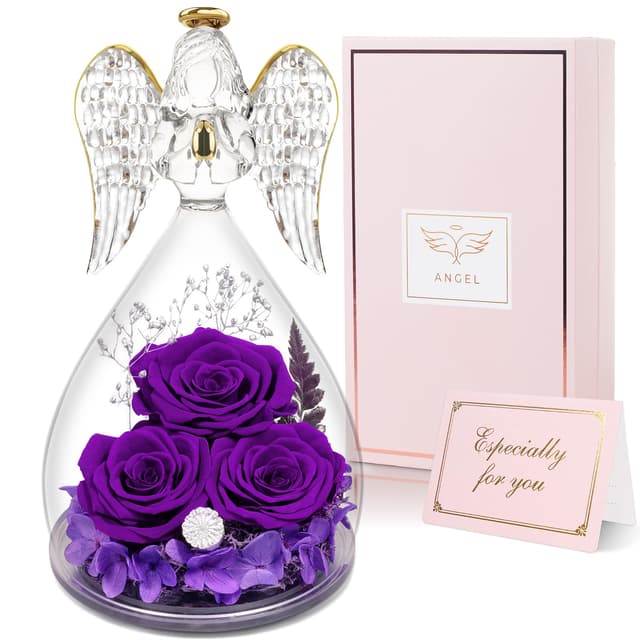 Yamonic Geschenke für Mama: Ewige Rose im Glas Engel Figur