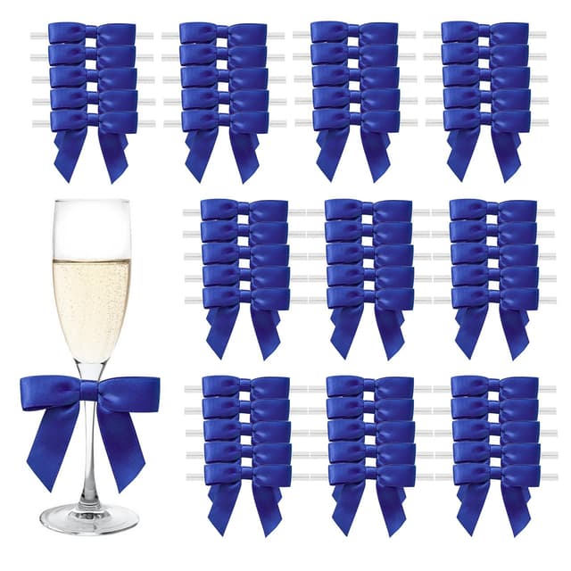 MORSUNBELA Blaue Geschenkschleife Deko Hochzeit Schleifen Geschenk 50 Stück Klein Geschenkschleifen Geschenkverpackung Schleife Blau-14 6,3 x 5,5 cm 🎁
