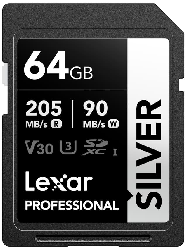 Lexar Silver SD Karte 64GB | UHS-I SDXC Card | 205 MB/s Lesegeschwindigkeit | 90 MB/s Schreibgeschwindigkeit | V30, U3, C10 | 4K UHD Video