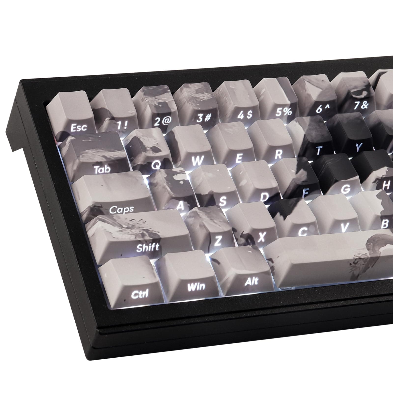 🔑 PBT 135 Tasten Graue Elstern-Tastenkappen, Seitlich Bedruckte Leuchtdurchlässige Dye-Sublimation Cherry Profil Individuelle Tastenkappen für Cherry MX Schalter ANSI & ISO Layout Mechanische Tastaturen