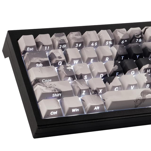 🔑 PBT 135 Tasten Graue Elstern-Tastenkappen, Seitlich Bedruckte Leuchtdurchlässige Dye-Sublimation Cherry Profil Individuelle Tastenkappen für Cherry MX Schalter ANSI & ISO Layout Mechanische Tastaturen