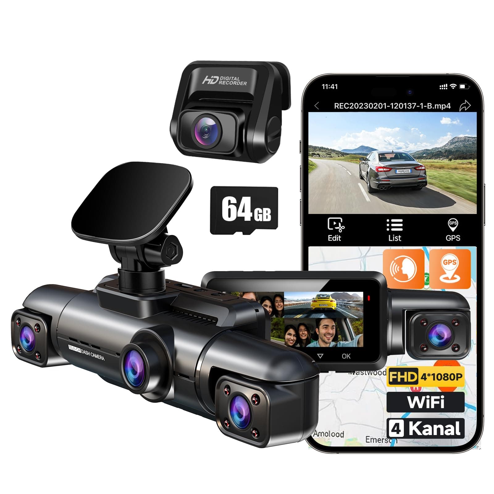 Hochwertige HUPEJOS Dashcam Auto 360 Grad - 4 Kanal Autokamera 🚗📹