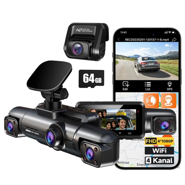 Hochwertige HUPEJOS Dashcam Auto 360 Grad - 4 Kanal Autokamera 🚗📹