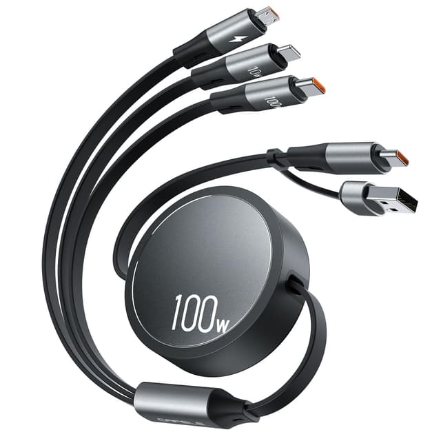 CAFELE 100W Multi Ladekabel USB A/C,6 IN 1/110CM Einziehbares Ladekabel