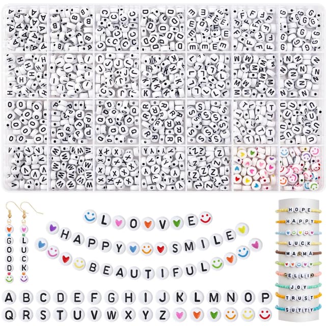 🌟 EUES 2000 Stück Rund Buchstabenperlen Set für Schmuckherstellung DIY 🌈