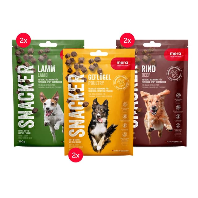 🐶🥓 MERA Snacker Mix-Pack ohne Getreide (6 x 200g) - Hundeleckerli für Training oder als Snack 🐾
