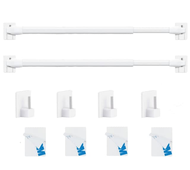🌟 2 Stücks Vitragestangen Gardinenstange Ausziehbar Klemmstange für Gardinen 70-120CM Weiß