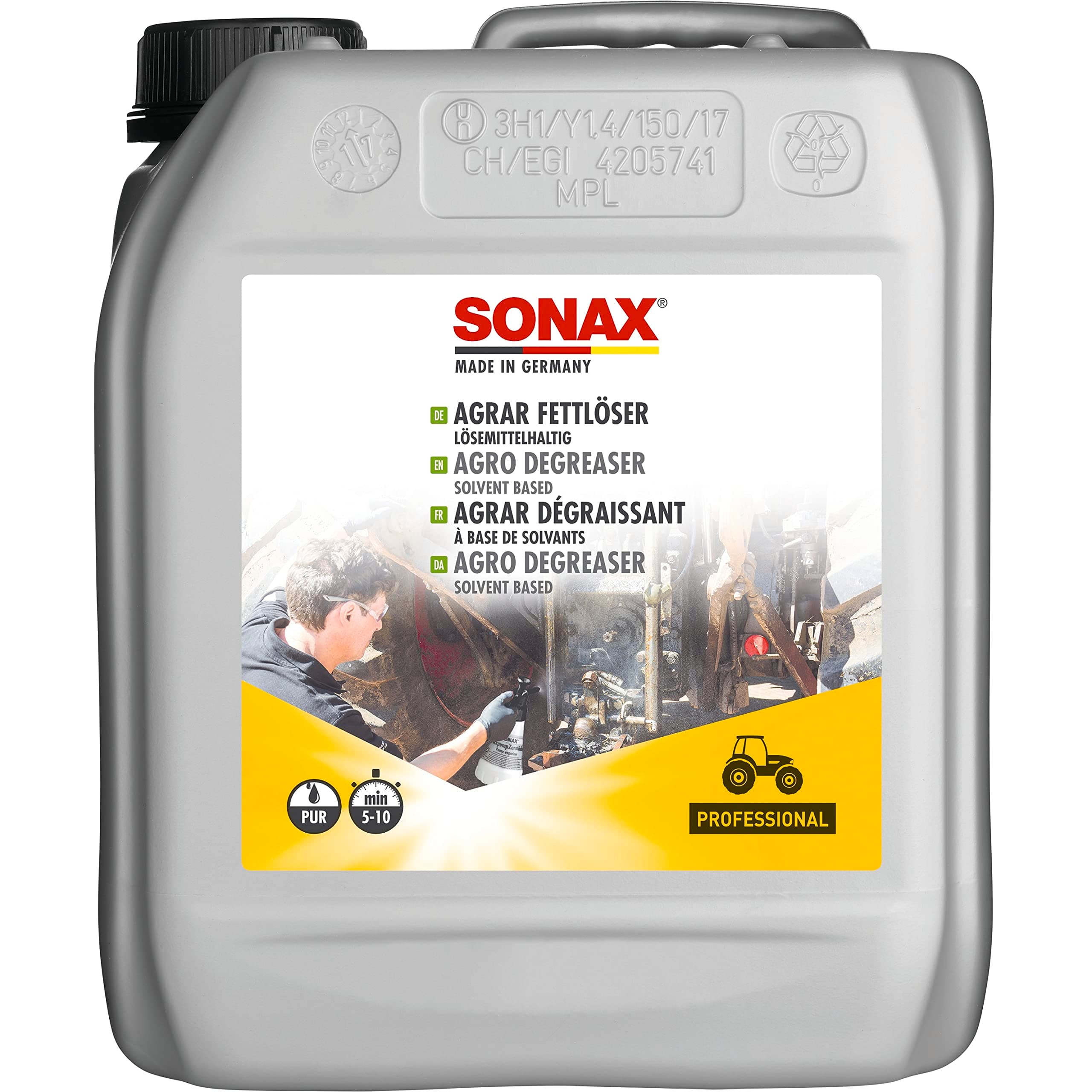 🚜 SONAX AGRAR FettLöser lösemittelhaltig (5 Liter) für verhärtete Fettbeläge an Hydraulik, Lenkung und Motor 🛠️