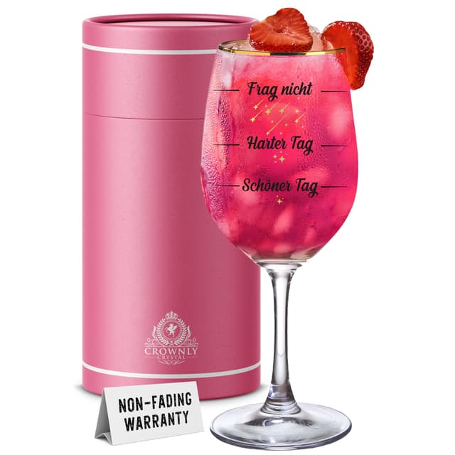 CROWNLY CRYSTAL® Lustiges Weinglas mit Spruch Frag Nicht, Harter Tag, Schöner Tag! Personalisierte Geschenke Frauen Geburtstagsgeschenk Ideen Schöner Tag - Frag Nicht 🍷🎁