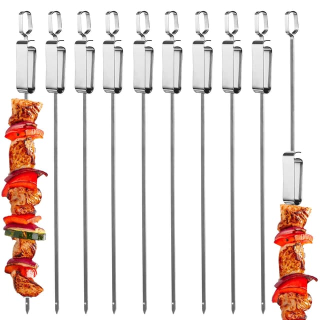 🔥🍢 10 Stück Grillspieße Edelstahl Set mit Schieberegler 🍢🔥