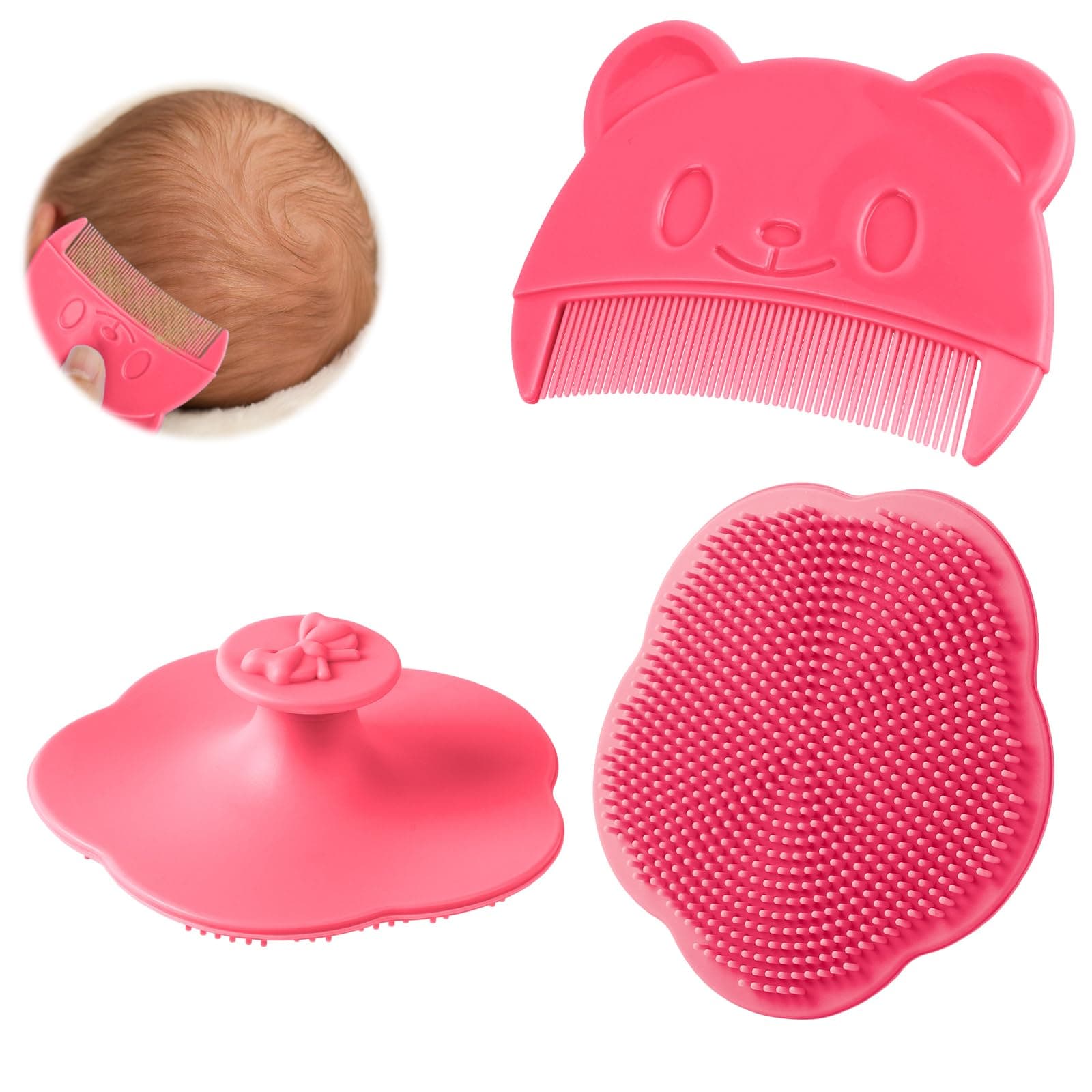 Aolso Baby Kamm für Milchschorf, 2 Stück Babykamm, Baby-Haarkamm, Baby Haarbürste mit weichen Zähnchen (Rosa) 2pcs-rosa 🌟