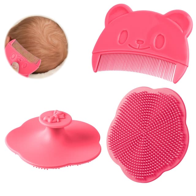 Aolso Baby Kamm für Milchschorf, 2 Stück Babykamm, Baby-Haarkamm, Baby Haarbürste mit weichen Zähnchen (Rosa) 2pcs-rosa 🌟