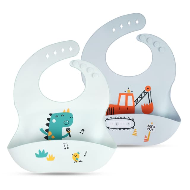 Vicloon Silikon Baby Lätzchen: Dinosaurier-Baufahrzeug Design 🦕🚜