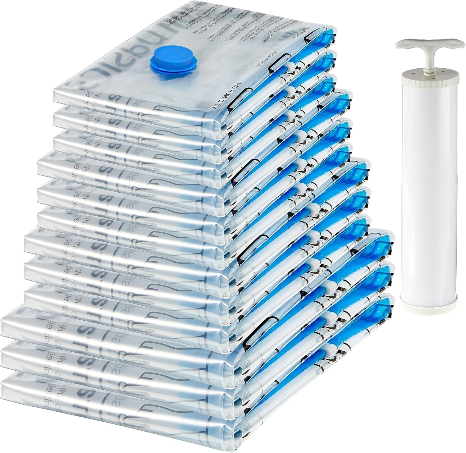🛍️ 12er-Pack Amazon Basics Vakuumbeutel für Kleidung - Mehrere Größen und Handpumpe 🌬️
