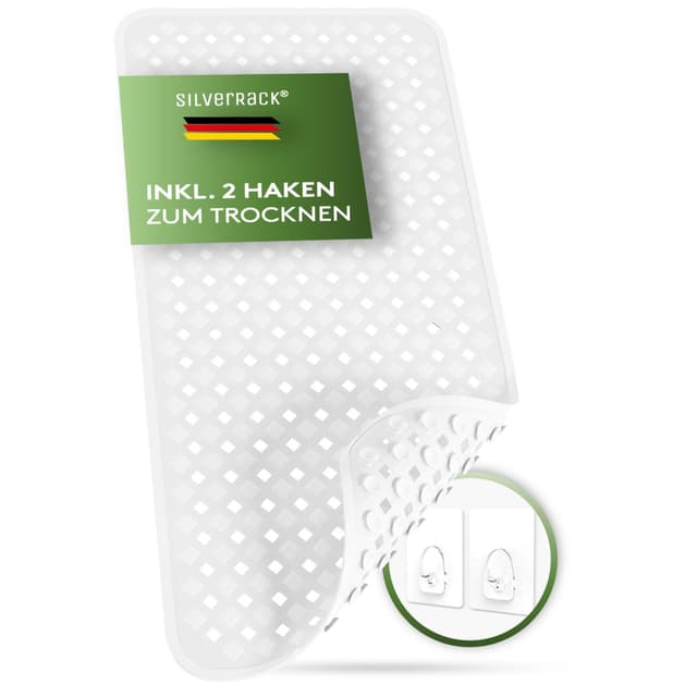 SilverRack Badewannenmatte 88x40 cm (Weiß RAUTEN) - Antirutschmatte Badewanne für Kinder und Babys