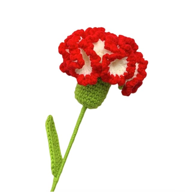 JOPOYOCO Blumen zum Muttertag, 1 Stück gestrickt künstliche Wolle Nelke für Geschenk Hochzeit Bouquet Jahrestag Frauentag und Muttertag (Rot) 🌺👩