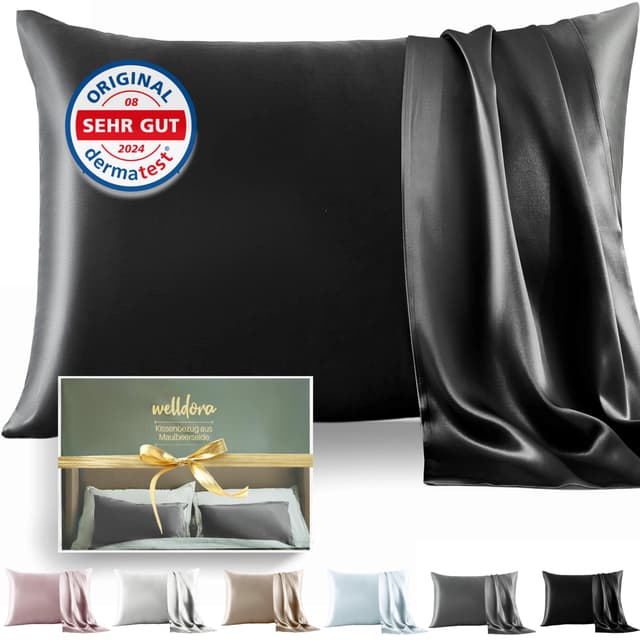 Welldora Kissenbezug aus 100% Seide 40x80 | Hohes Gewicht: 22 Momme