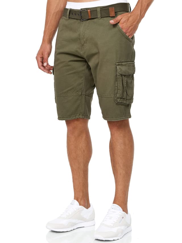 🌞 Indicode Herren Monroe Cargo Cargo-Shorts inkl. Gürtel | Bermuda Männer Sommerhose aus Baumwolle XL Army 🌿