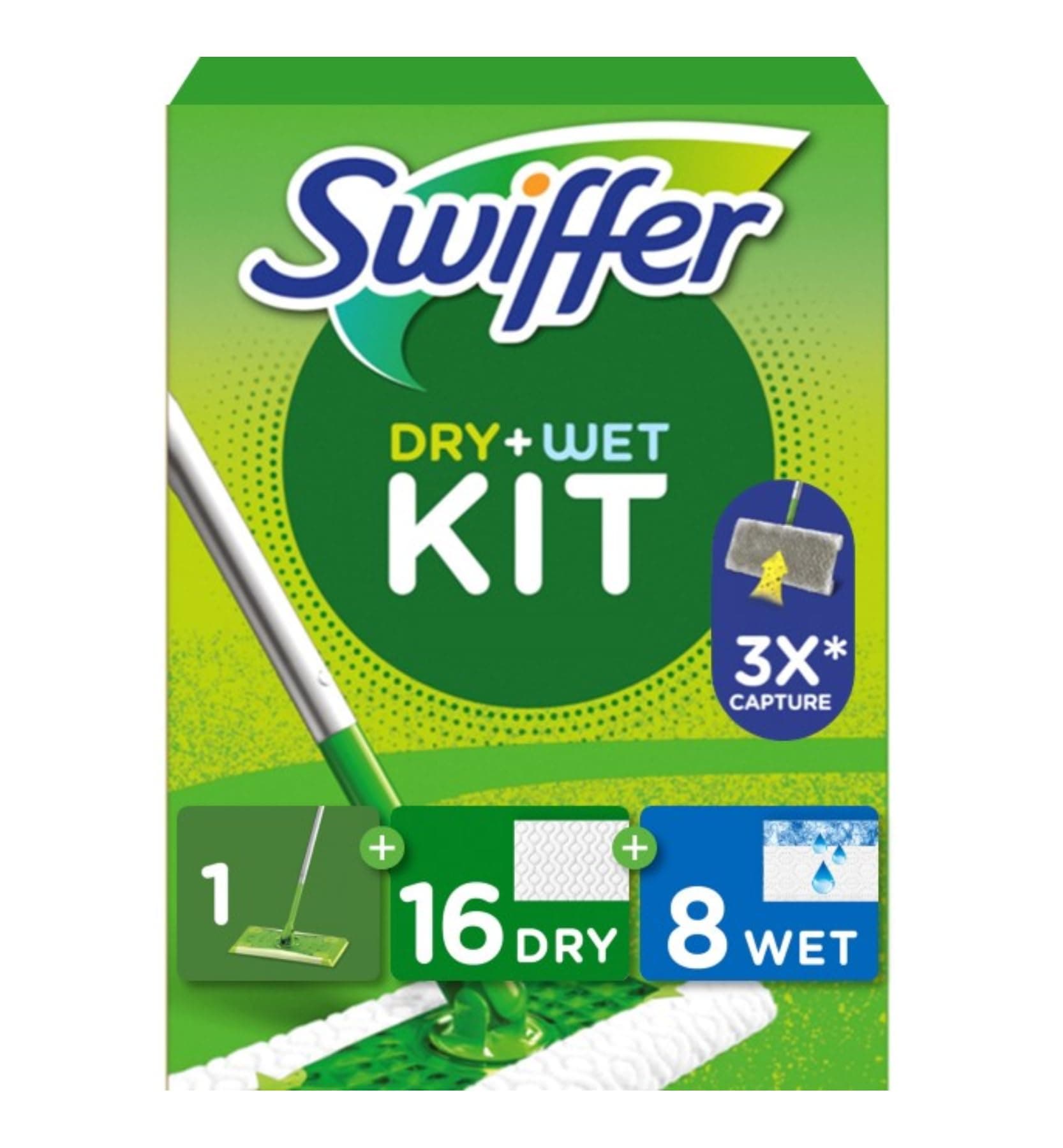 🧹 Swiffer Bodenwischer Dry & Wet Starter-Set | Reinigung von Hartböden | 16 Trockene + 8 Feuchte Tücher