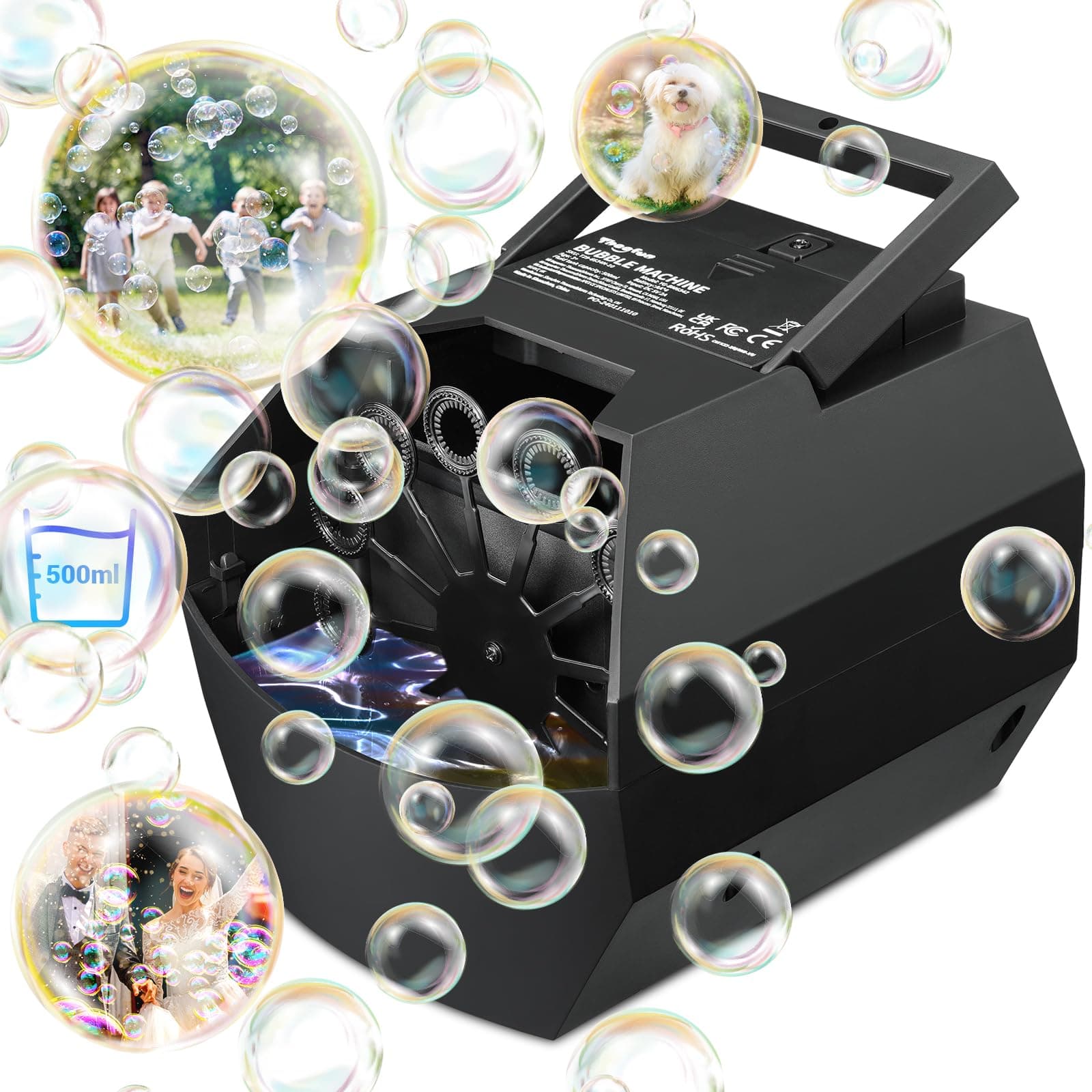 🎉Theefun Tragbare Seifenblasenmaschine - Automatischer Seifenblasenmaschine Kinder 500ml Seifenblasen Maschine 1500+ Bubbles/Min🎈