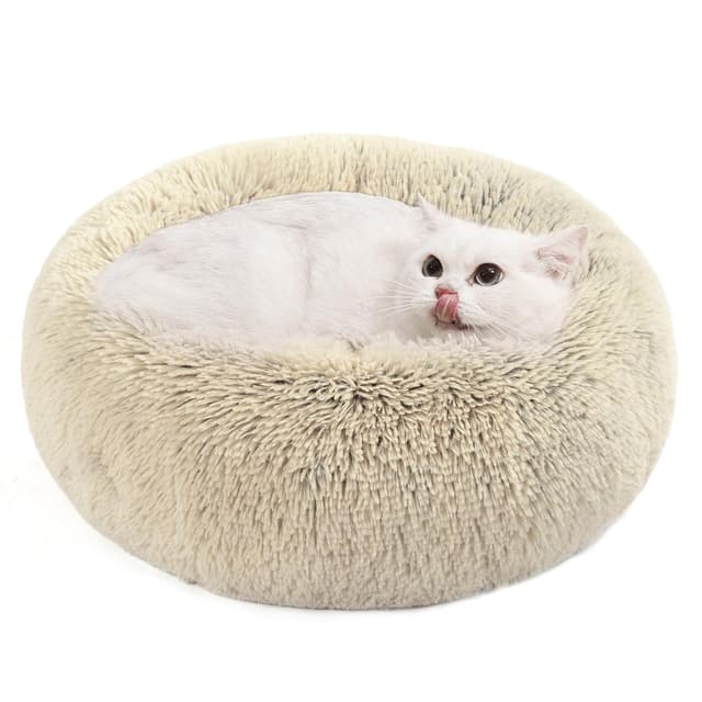 🐶 Feandrea Hundebett flauschig, Katzenbett, Donut Kissen - Ombré-Khaki PGW037S01 L 50 x B 50 x H 20 cm