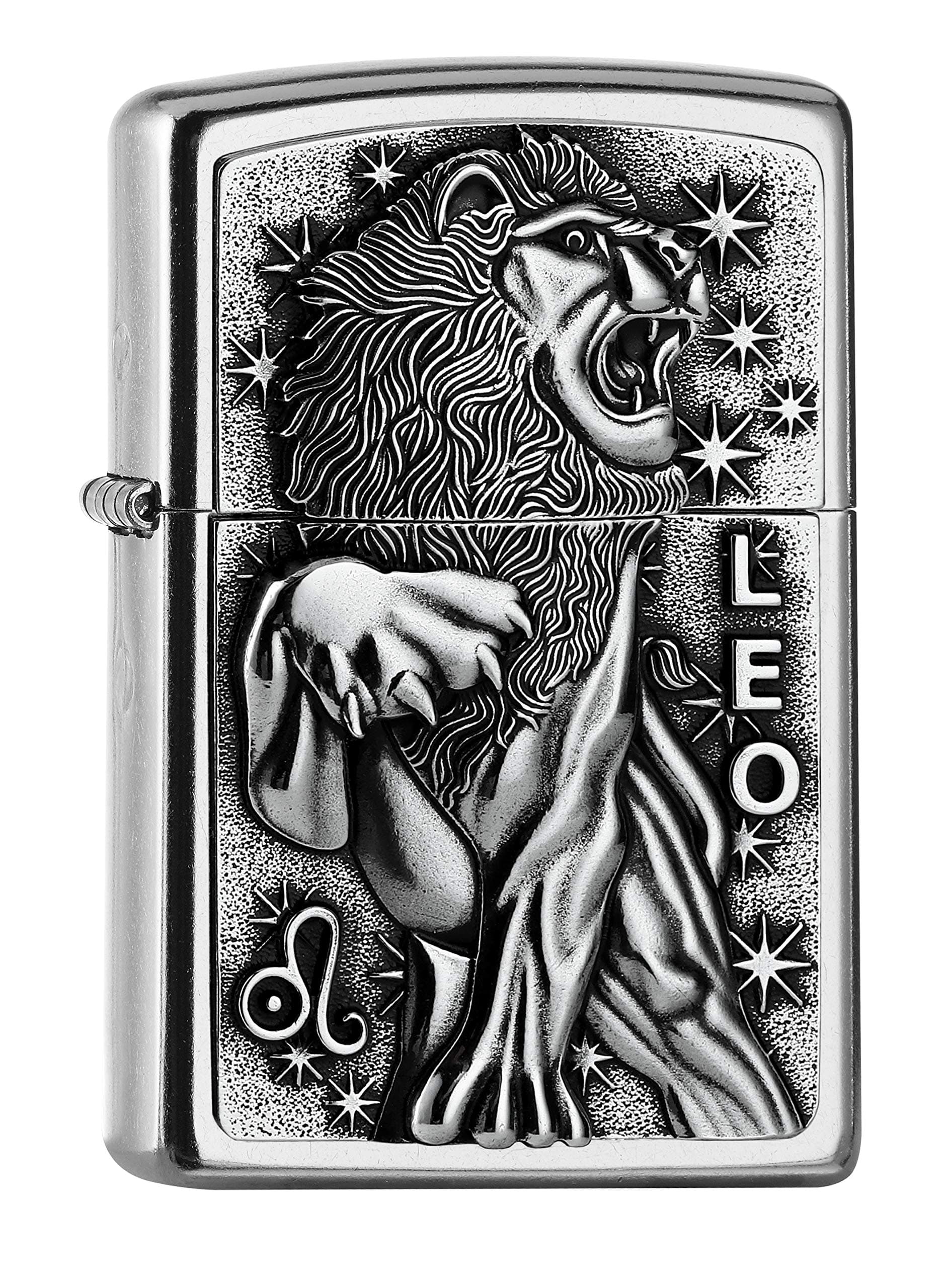 🔥🦁 Zippo Sturmfeuerzeug Leo mit Emblem in Street Chrome