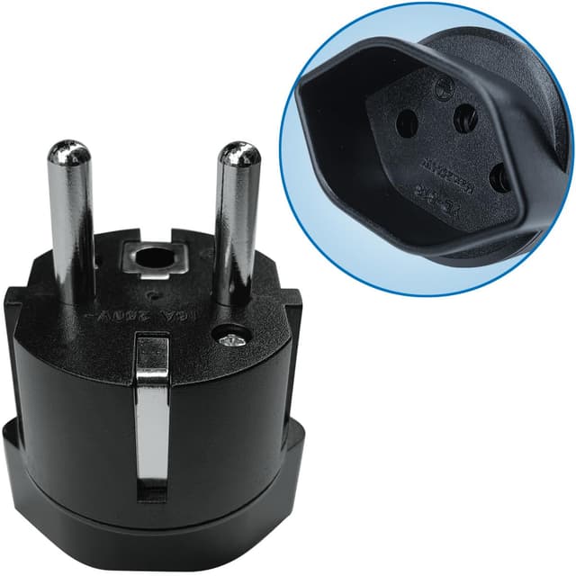 🔌🇨🇭🇱🇮 EU Adapterstecker Deal: 3-polige Stecker auf 2-poliger DE/FR/IT/ES Steckdose (Schwarz)