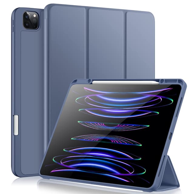 🌟 Vobafe Hülle für iPad Pro 12.9 6./5./4./3.Generation, TPU Rückseite mit Stifthalter 🖊️, Blau Grau