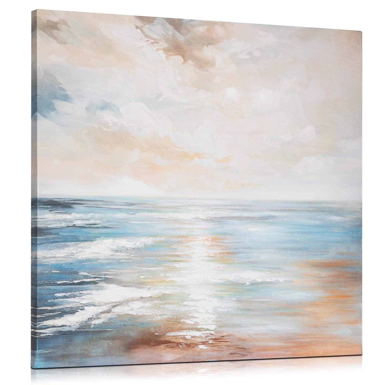 Briful 60 x 60cm große Canvas Gemälde Meer Welle 🌊 Pastellfarbene Küstenlandschaft