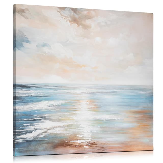 Briful 60 x 60cm große Canvas Gemälde Meer Welle 🌊 Pastellfarbene Küstenlandschaft