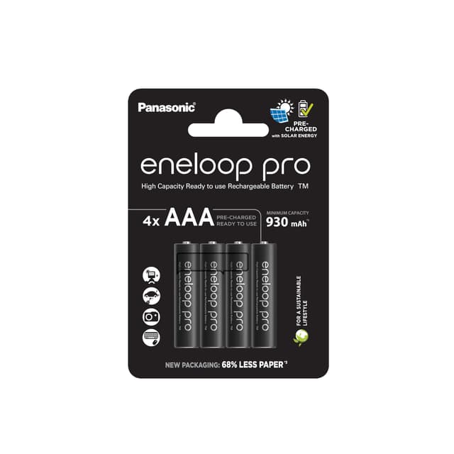 🔋🌿 eneloop Pro AAA/Micro NI-MH Akku, 4er-Pack in schwarz 4 AAA Single