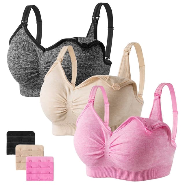 🌸 HBselect 3er Set Schwangerschafts Still BH | Nahtloser Still-BH mit BH-Verlängerungen | XXL Schwarz Beige Rosa