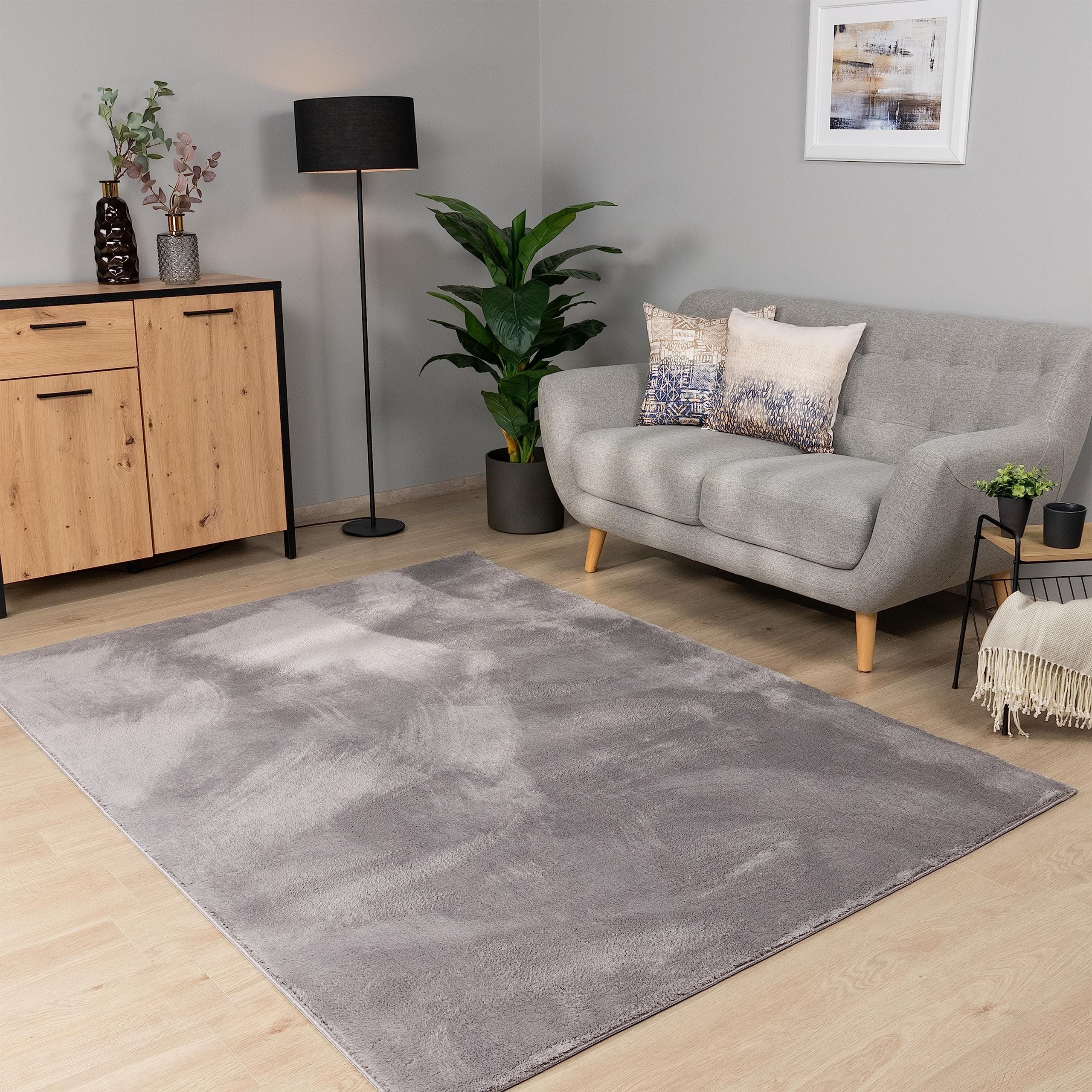 Paco Home Teppich Wohnzimmer Schlafzimmer Kurzflor Grau 200x200cm 🏡