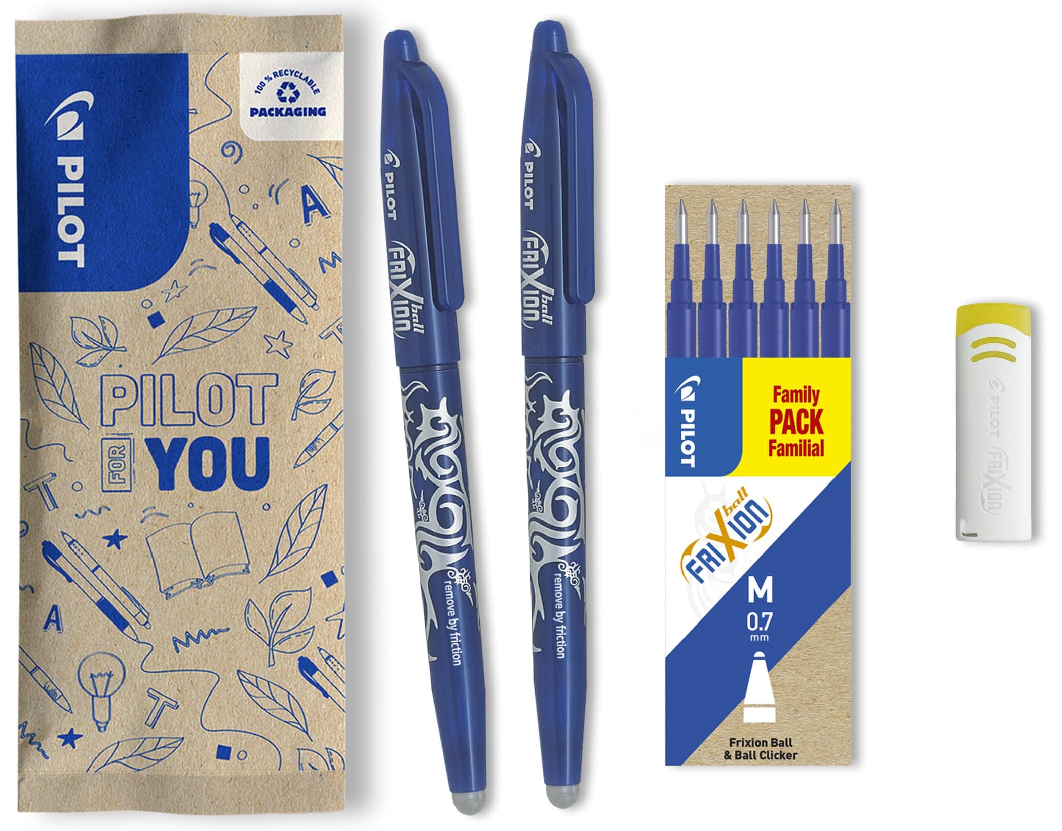 🖊️🔵 PILOT FriXion Ball 0.7 Set – 2 Stifte/6 Minen/1 Radierer