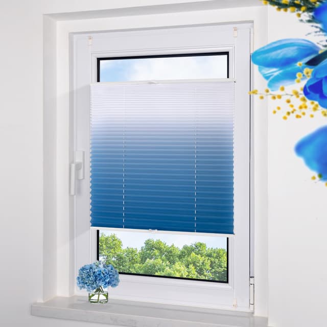 🌟 Super Angebot! Grandekor Plissee ohne Bohren Blau-Weiß 100x120cm 🌈